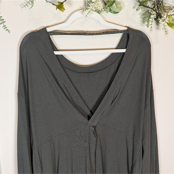 Free People Shimmy Shake Army Green Open Back Twist Lace Trim Long Sleeve Top - Picture 6 of 13